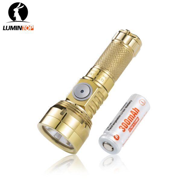 brass rechargeable flashlight ReyLight Pineapple Mini MKIII Mukama It uses by 1*18650 battery and gets Max 1100 Lumens with one Cree XP Best Made Brass Flashlight: Mini