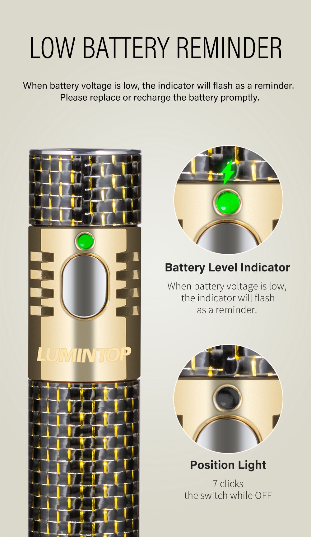 Lumintop Duke フラッシュライト LUMINTOP Duke 800LM Carbon Fiber 14500 EDC Flashlight